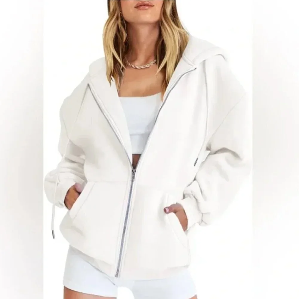 ** ANRABESS Women's Oversized Zip Up Hoodie Y2K Casual Drawstring Jacket Large